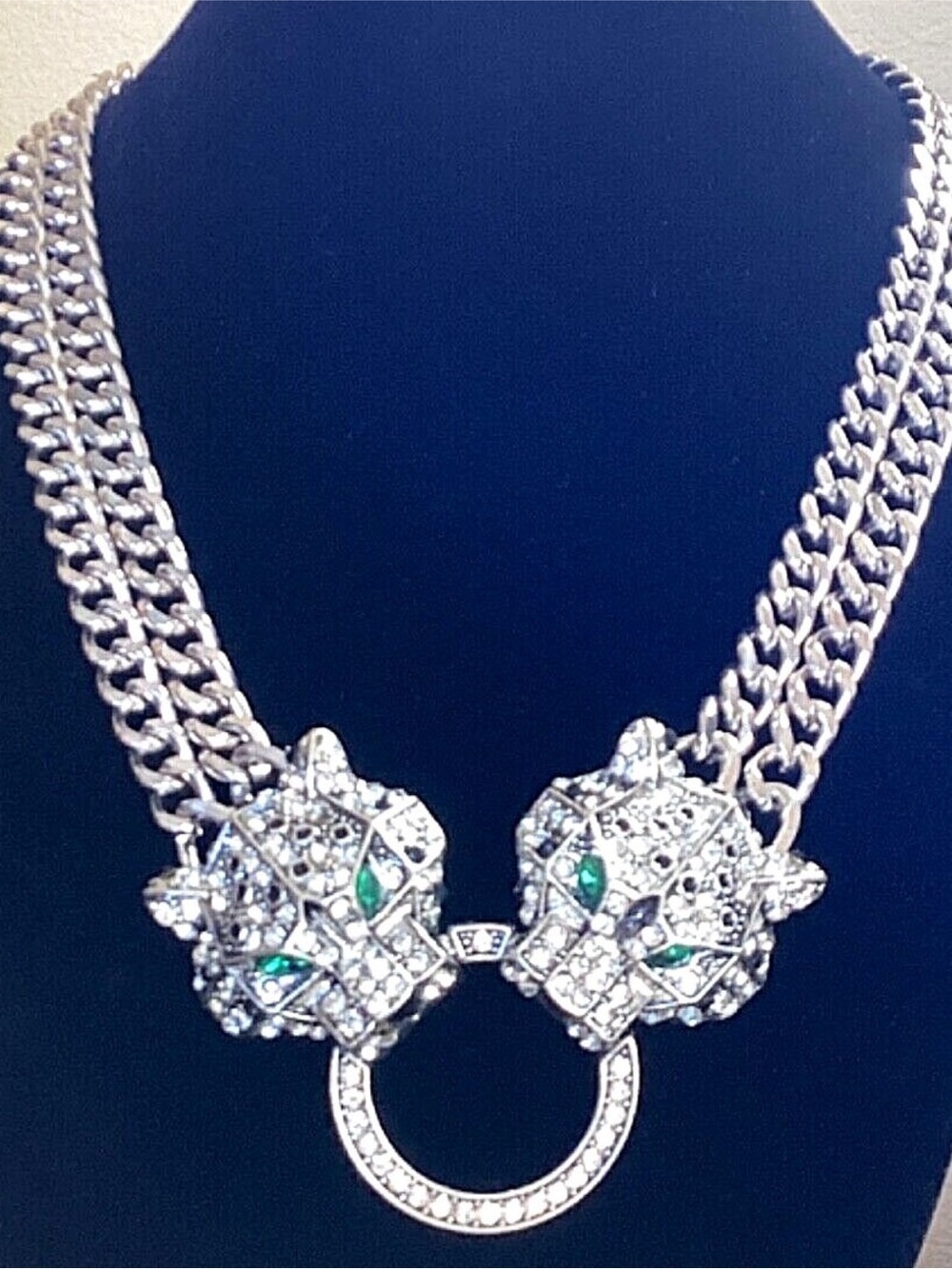 Silver Leopard Cheetah  Double Headed Exaggerated Statement Rhinestone Choker